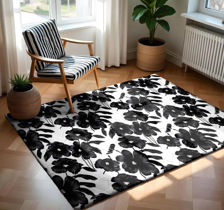 black poppy floral vinyl carpet - TenStickers
