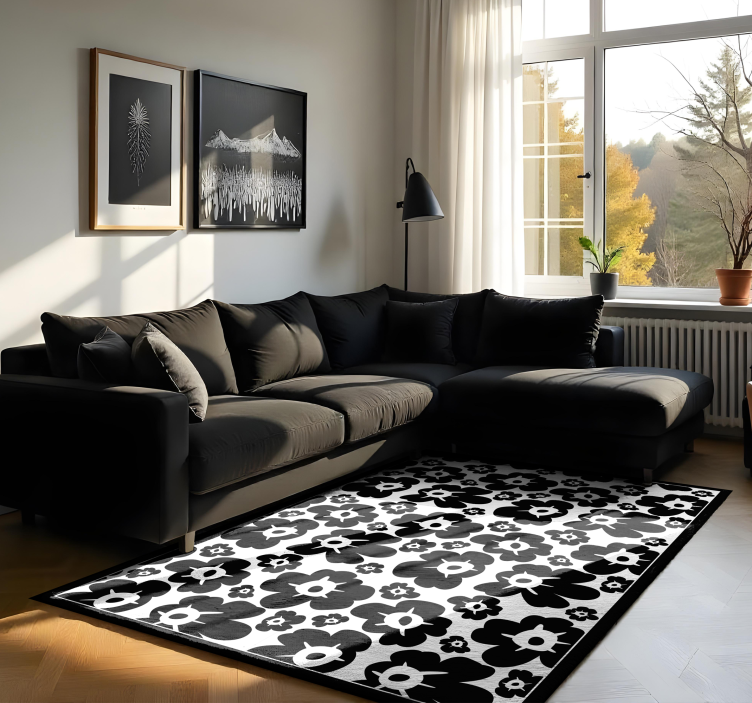 Black poppy floral vinyl carpet - TenStickers