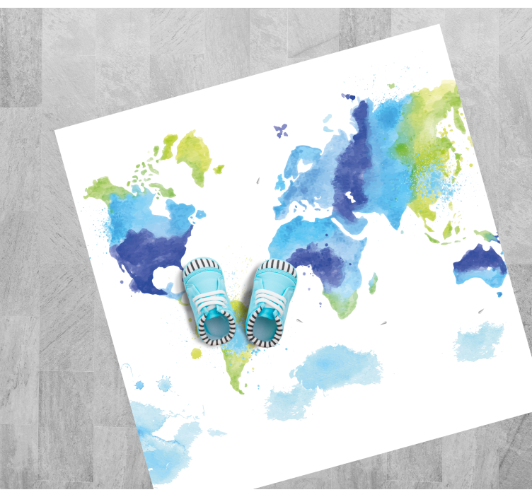 Blue and green aquarella world map vinyl carpet - TenStickers