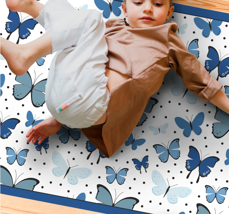 Blue butterfly pattern floral vinyl carpet - TenStickers