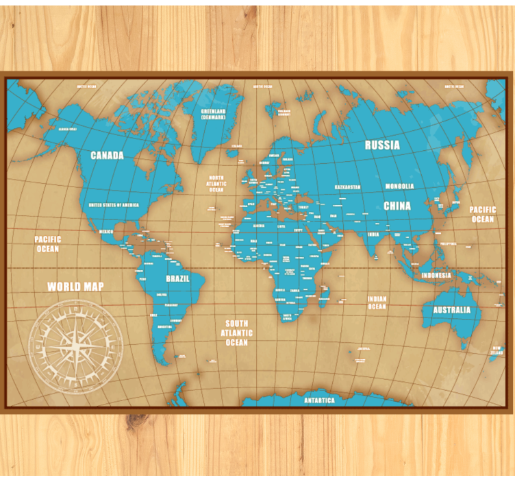 Blue design with countries world map vinyl carpet - TenStickers