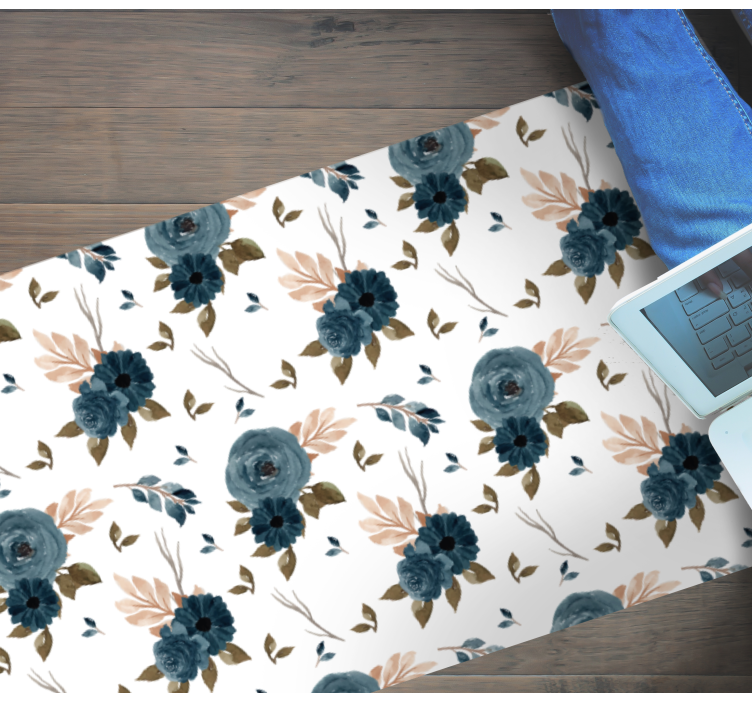 Blue elegant roses floral vinyl carpet - TenStickers