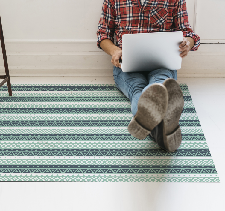 Blue ethnic striped vinyl rug - TenStickers