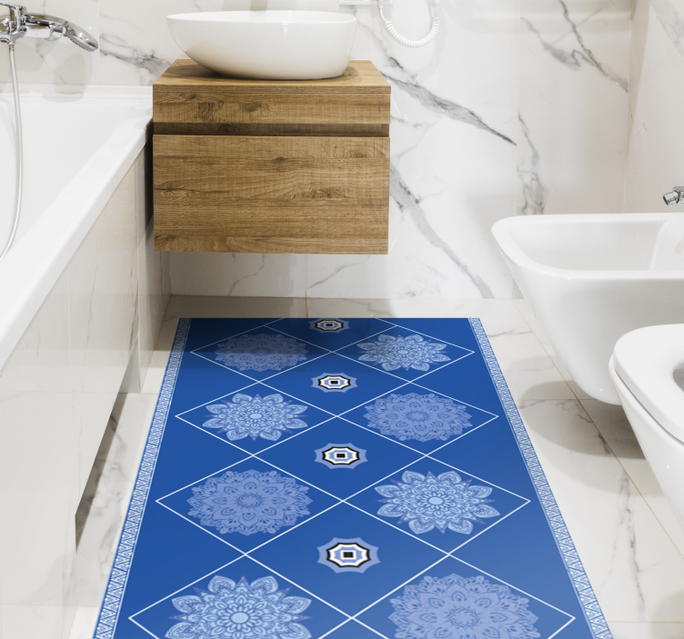 Blue floral elements bathroom vinyl carpet - TenStickers