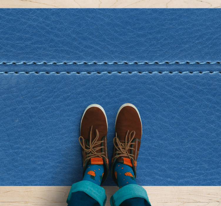 Blue Leather Stitching wood effect vinyl carpet - TenStickers