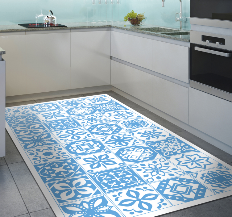 Blue patterned motif tile vinyl carpet - TenStickers