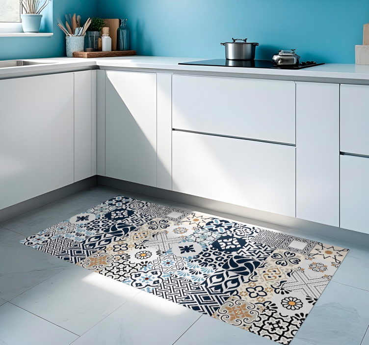 Blue Tiles kitchen vinyl carpet - TenStickers