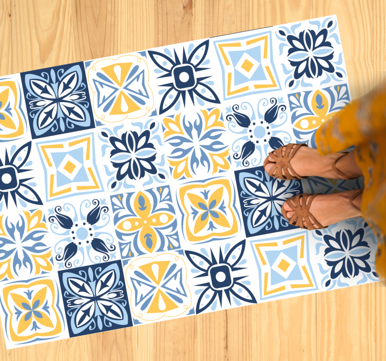 Blue Yellow Tiles mosaic vinyl carpet - TenStickers
