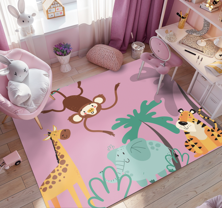Colorful Cartoon Safari Animals animal vinyl carpet - TenStickers