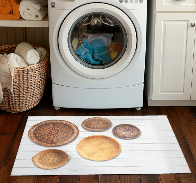 Wicker Baskets Wooden Texture grey vinyl carpet - TenStickers