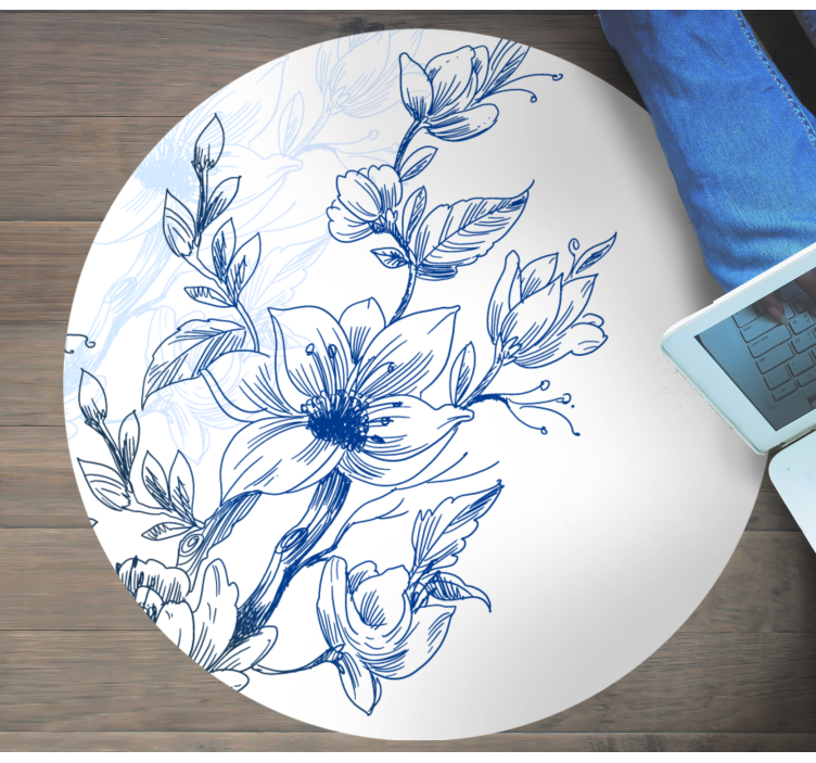 Blue botanical sketch floral vinyl carpet - TenStickers