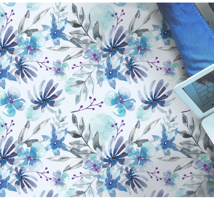 Blue elegant motif floral vinyl carpet - TenStickers
