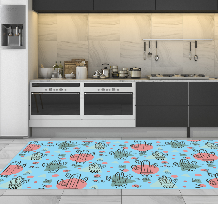 Blue cactus pattern kitchen vinyl carpet - TenStickers