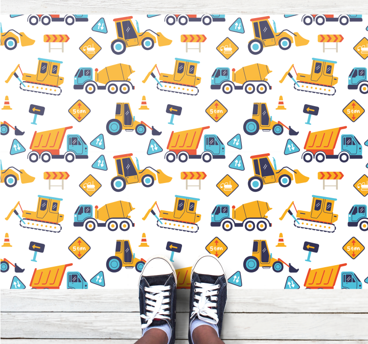 Cartoon construction site kids vinyl rug - TenStickers