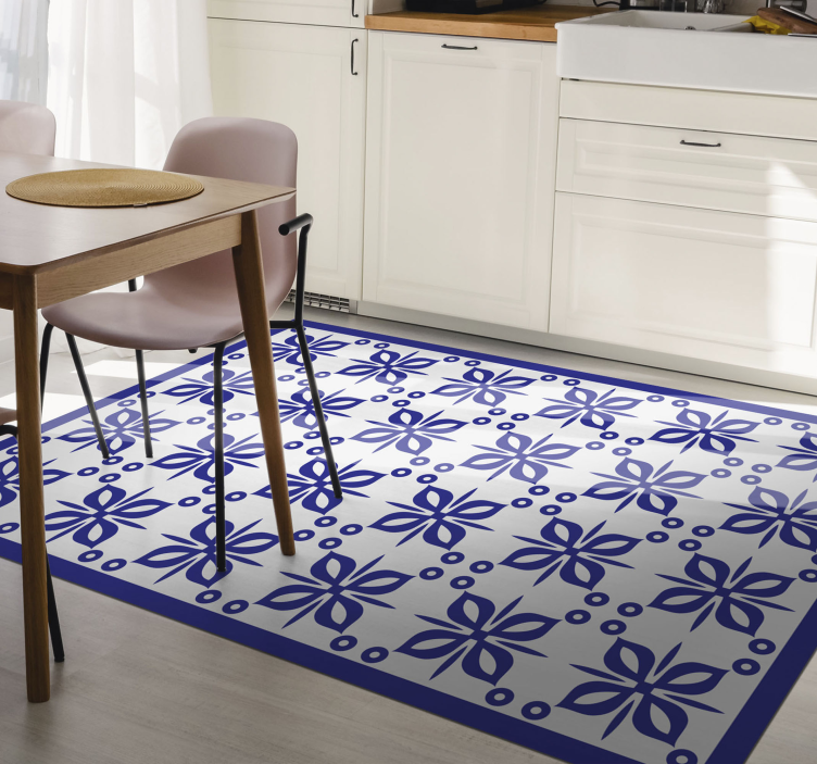 Blue floral element tile vinyl carpet - TenStickers
