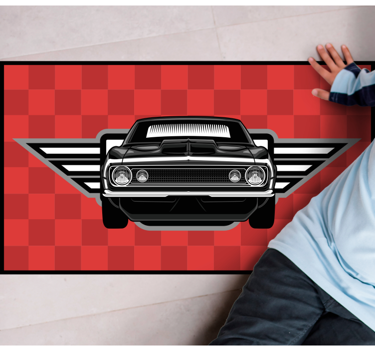 Checkered Muscle Car kids vinyl carpet - TenStickers