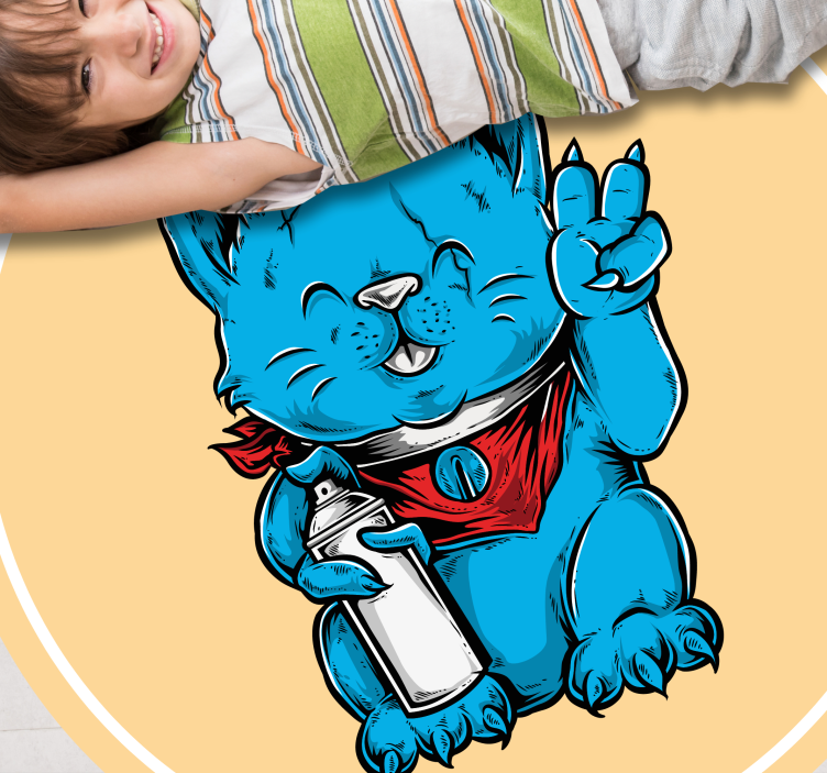 Blue cat with baby bottle animal vinyl carpet - TenStickers