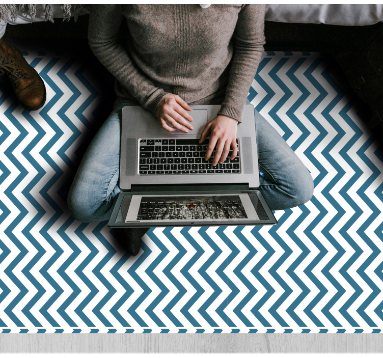 Blue and white chevron style striped vinyl carpet - TenStickers