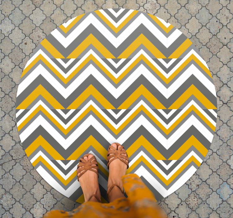 Geometric vinyl carpet in chevron grey and yellow - TenStickers