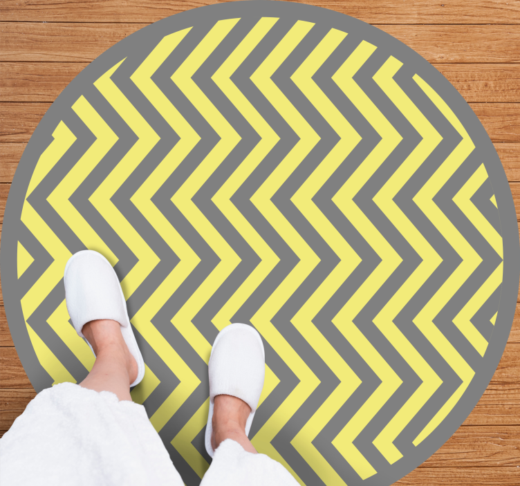 Geometric vinyl carpet in grey and yellow chevron - TenStickers