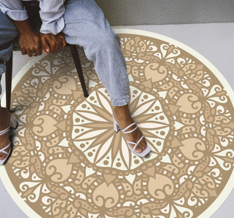 Circular beige mandala mosaic mandala vinyl rug - TenStickers