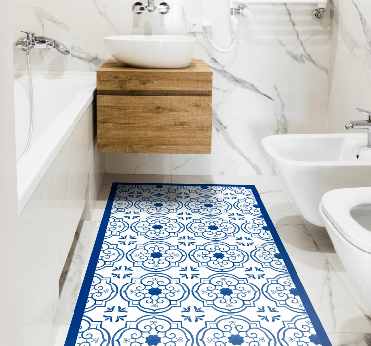 Classic blue tiles bathroom vinyl carpet - TenStickers