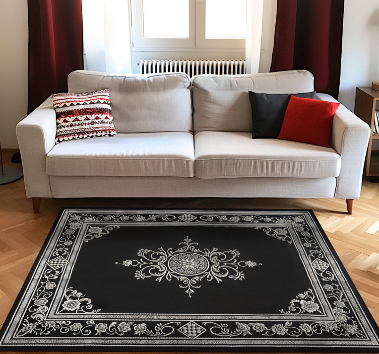Classic oriental design black vinyl carpet - TenStickers