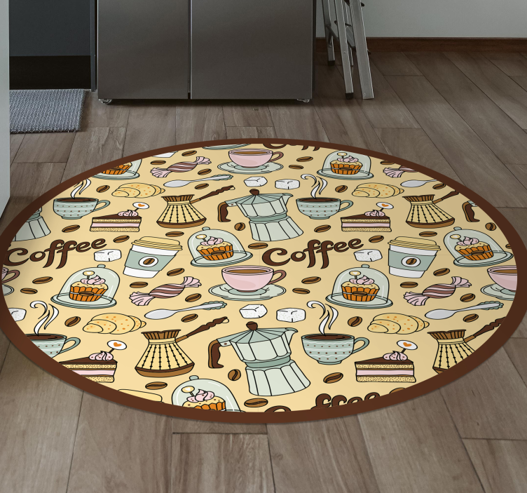 Round coffee design kitchen vinyl carpet - TenStickers