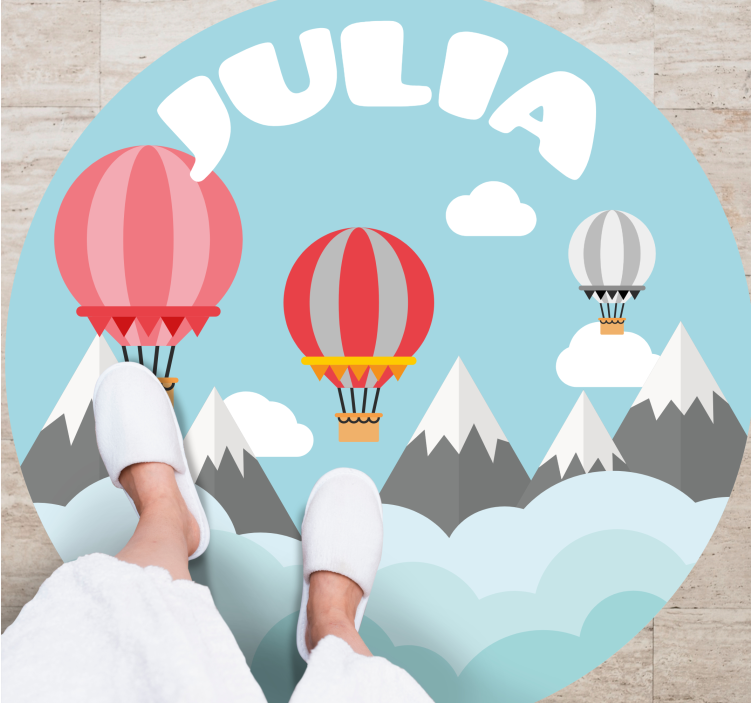 Mountains and balloons with name kids vinyl carpet - TenStickers