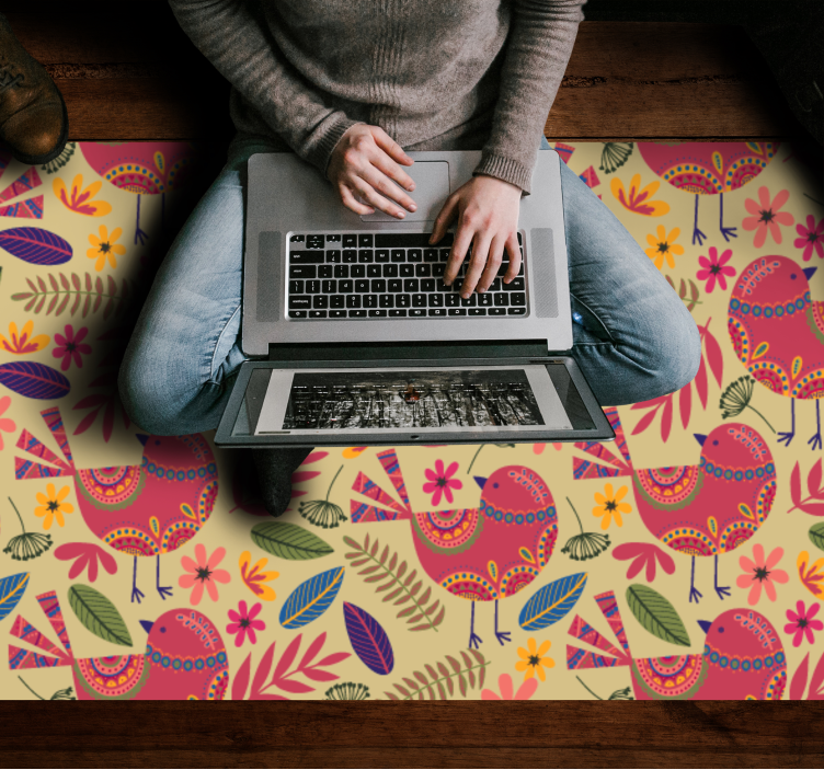 Colorful Bird Motifs floral vinyl carpet - TenStickers