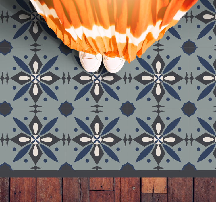 Grey botanical motif tile vinyl carpet - TenStickers