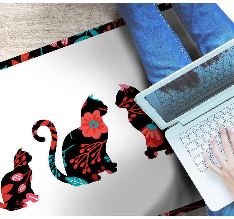 Colorful Cat Silhouettes floral vinyl carpet - TenStickers