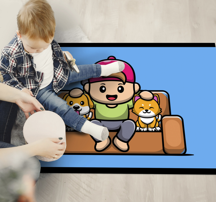 Boy with pets kids vinyl carpet - TenStickers