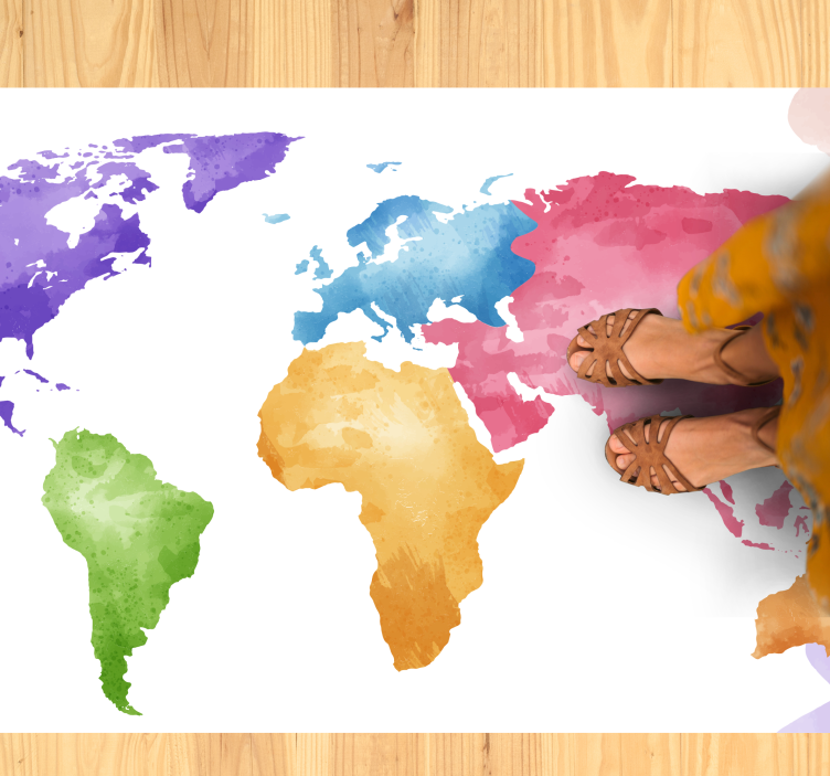 Colorful continents world map vinyl carpet - TenStickers