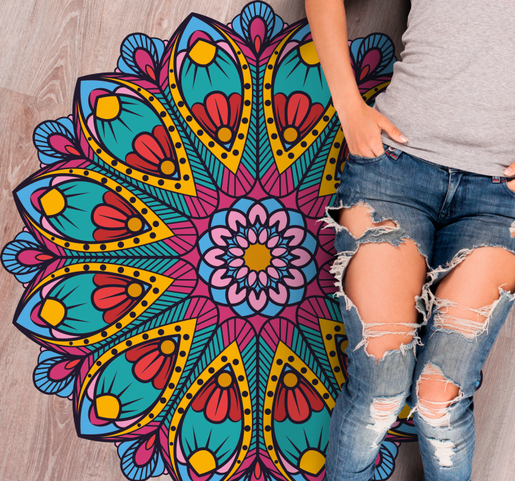 Colorful Floral Illustration mandala vinyl carpet - TenStickers
