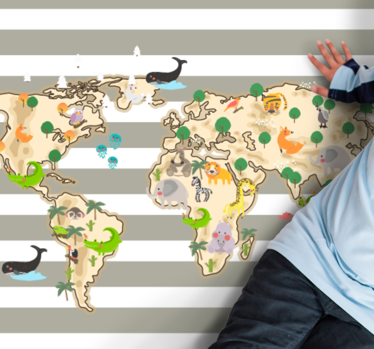 Colorful Animal Illustration world map vinyl carpet - TenStickers