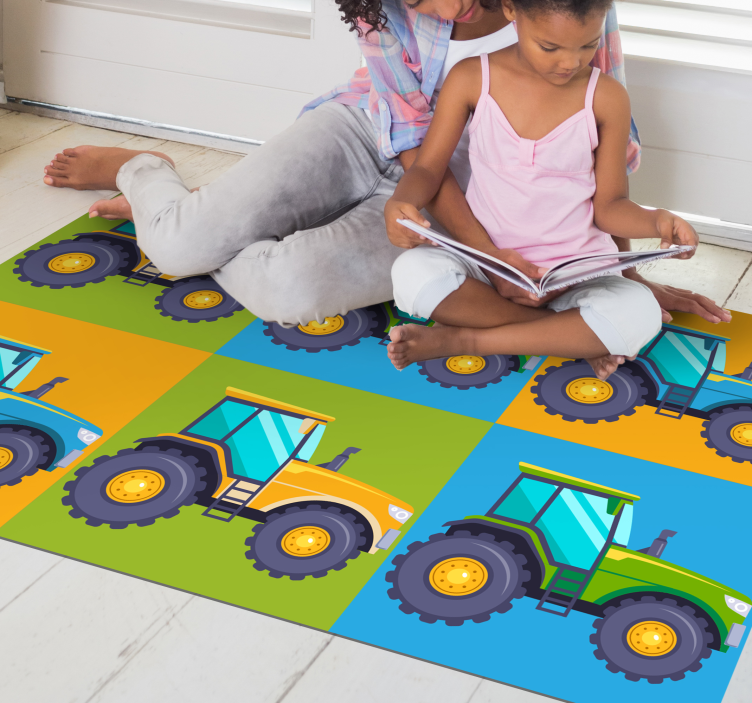 Colorful Tractor Squares kids vinyl carpet - TenStickers