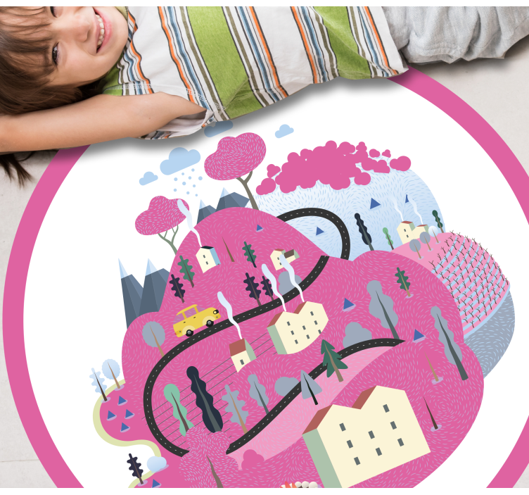 Colorful Village Scene road vinyl carpet - TenStickers