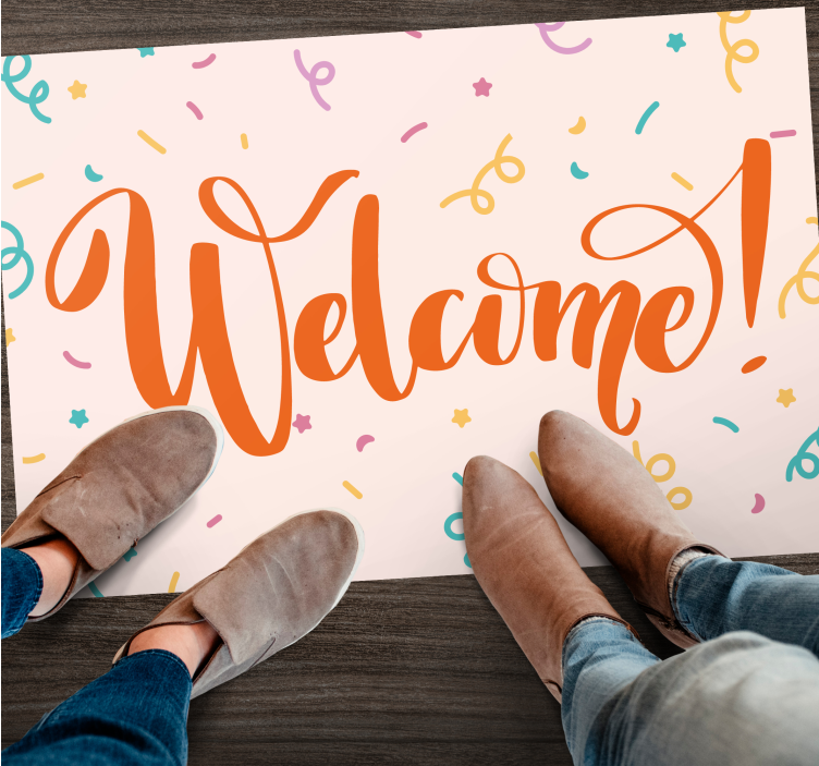 Colorful Welcome Script entrance hall vinyl carpet - TenStickers