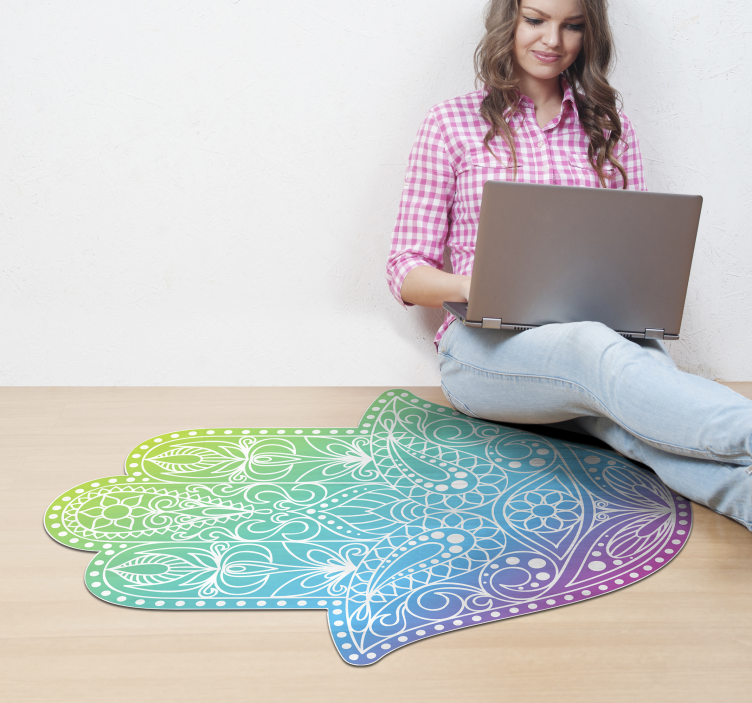 Colourful Hand Symbol mandala vinyl carpet - TenStickers