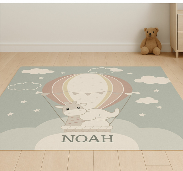 Kids vinyl carpet pastel air balloon with name - TenStickers