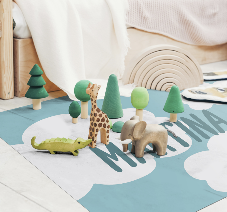 Classic clouds with name kids vinyl carpet - TenStickers