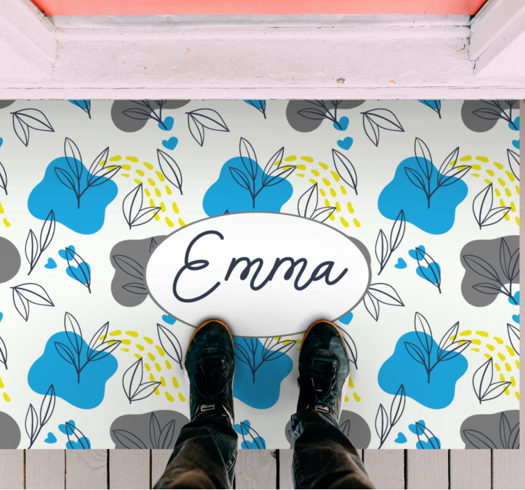Custom floral name entrance hall vinyl carpet - TenStickers