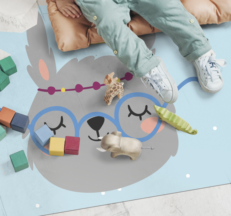 Nordic grey bunny with glasses kids vinyl carpet - TenStickers