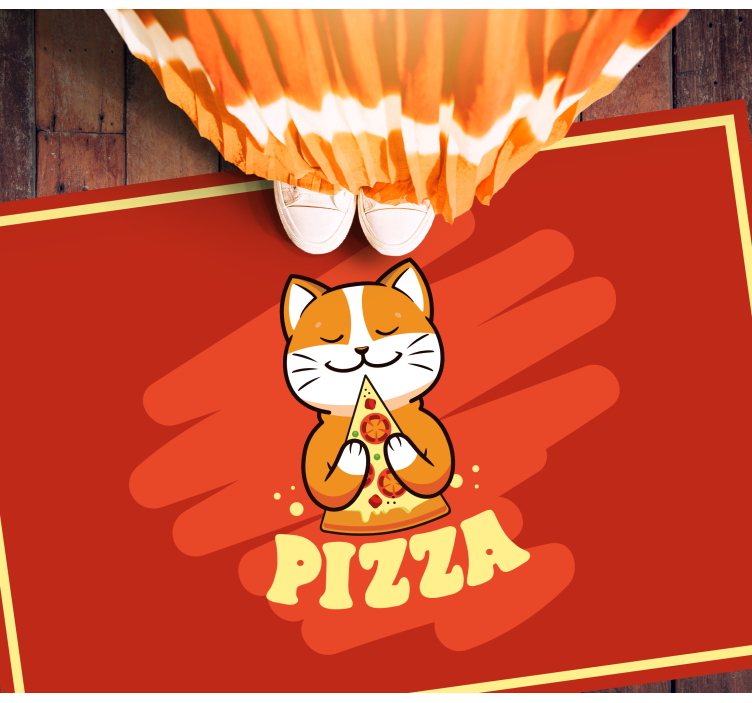 Cute cat with pizza kitchen vinyl carpet - TenStickers