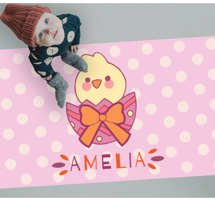Pink chick with name nursery vinyl carpet - TenStickers
