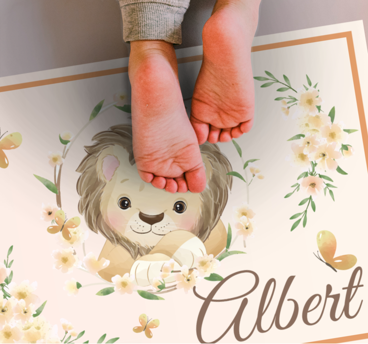 Baby lion with name kids vinyl carpet - TenStickers