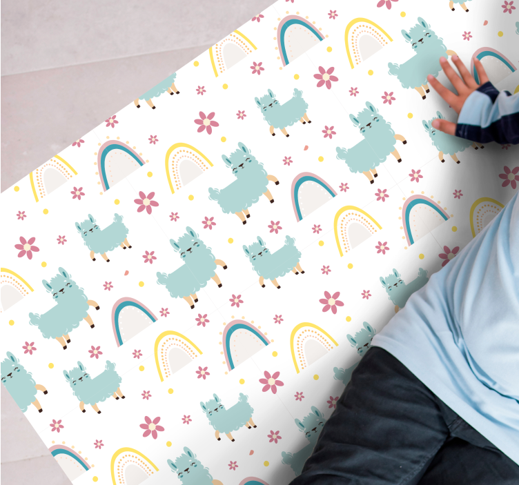 Rainbow and llamas kids vinyl carpet - TenStickers