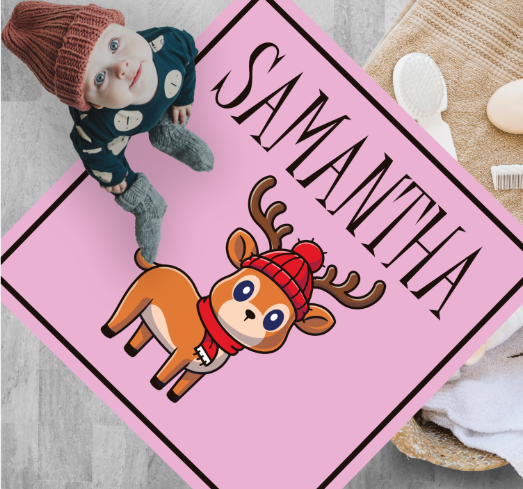 Baby Reindeer with name Christmas vinyl carpet - TenStickers