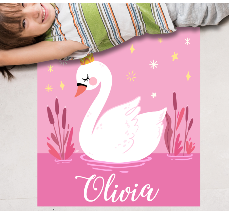 Princess swan with name kids vinyl carpet - TenStickers